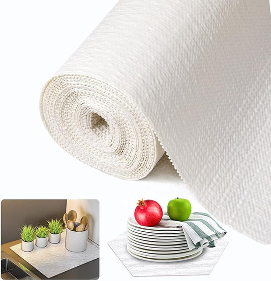Beautysaid Shelf and Drawer Liner for Kitchen Cabinet, Non Adhesive Non Slip Shelf Paper Waterproof Washable Thickened for Dresser Pantry Shelve Bathroom Protector Liner(White,18 in x 30 FT)