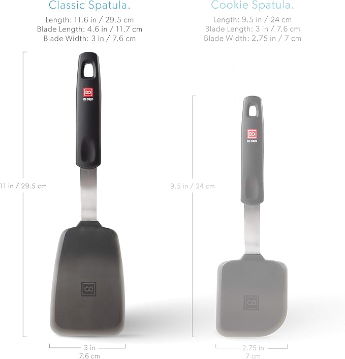 DI ORO Silicone Turner Spatula - Kitchen Spatulas for Nonstick Cookware - Flexible & Thin Cooking Turner for Flipping Pancakes & Eggs - 600°F High Heat-Resistant & BPA Free - Dishwasher Safe (Black)