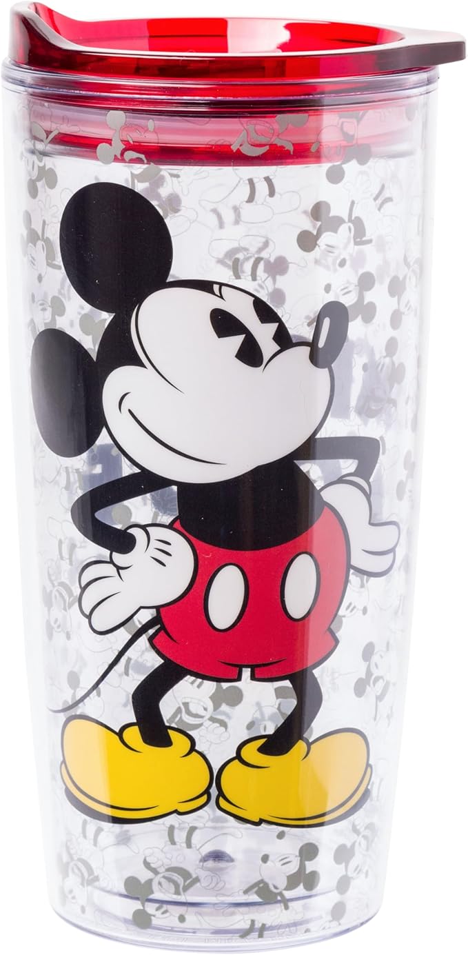 Silver Buffalo Disney Vintage Mickey Mouse Since 1928 Double Wall Travel Tumbler with Slide Close Lid, 20 Ounces