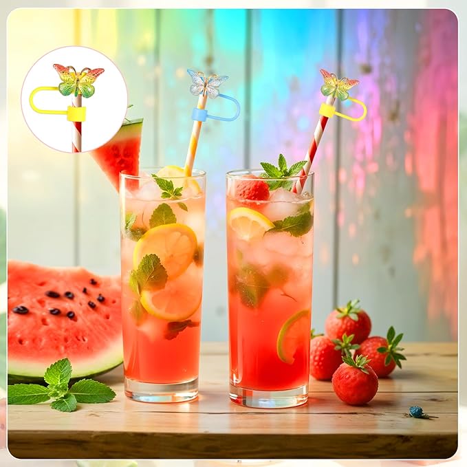 8 PCS Butterfly Straw Cover, Straw Toppers for Stanley 30&40 Oz Tumbler, Cute Straw Caps in Various Shapes Silicone Straw Covers Cap for 0.4 Inch/10 mm Straw Tips
