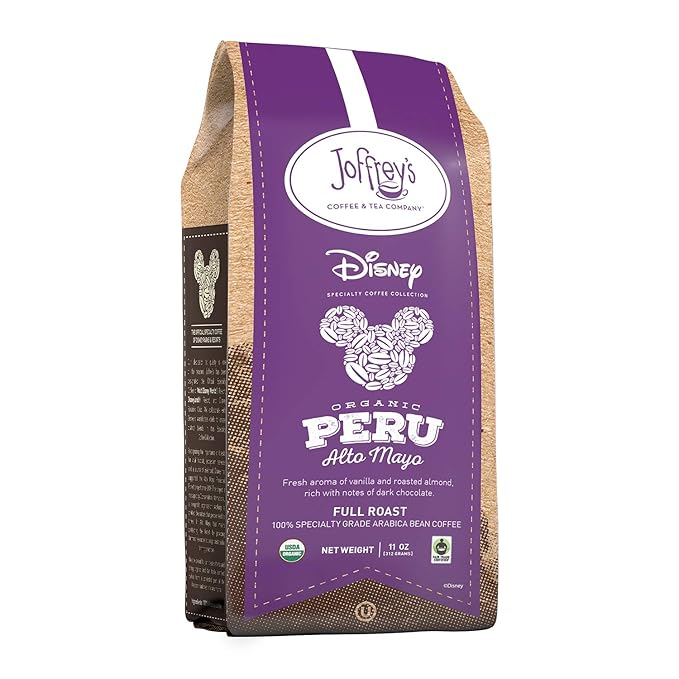 Joffrey’s Coffee - Disney Organic Peru Alto Mayo | Single Origin, USDA Organic & Fair Trade Certified, Full Roast, Arabica Coffee Beans, Kosher (Ground, 11 oz)