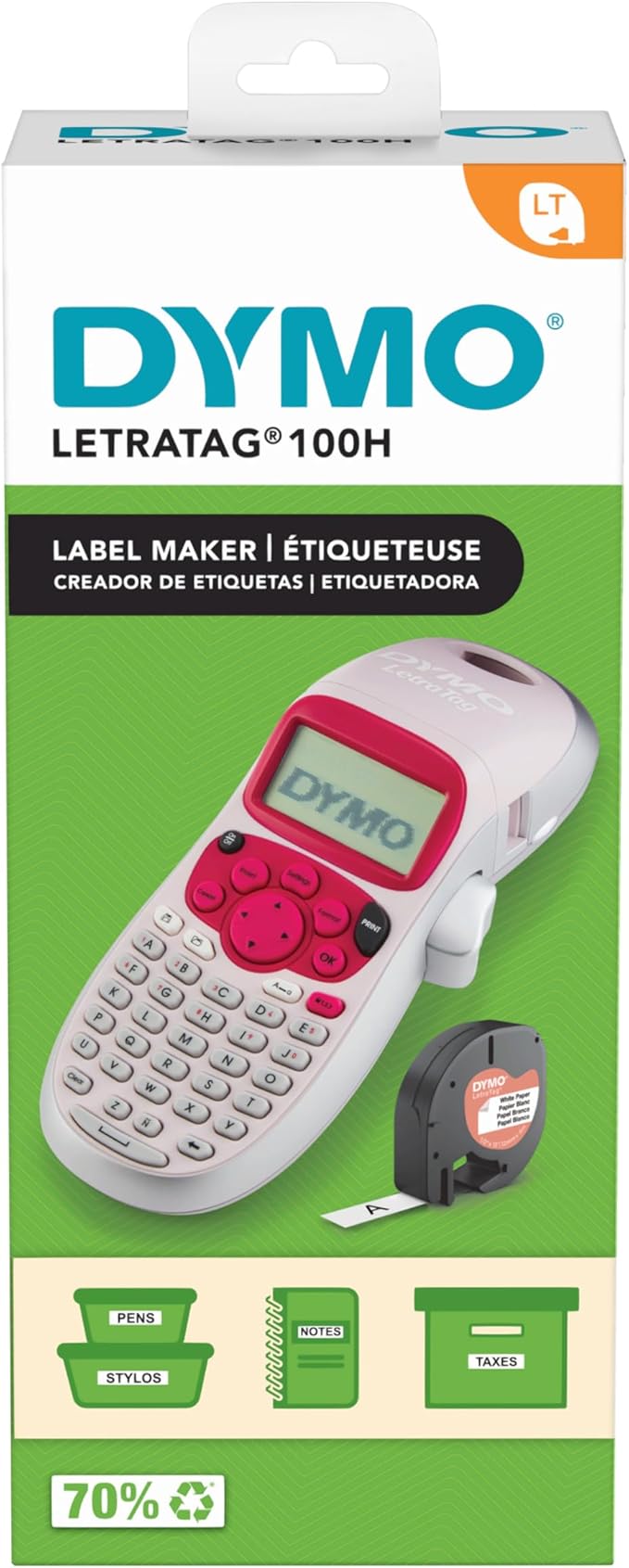 DYMO LetraTag LT-100H Handheld Aesthetic Label Maker | ABC Keyboard Label Printer with Easy-to-Use, 13 Character LCD Screen | Great for Home & Office Organization | Pink (New)