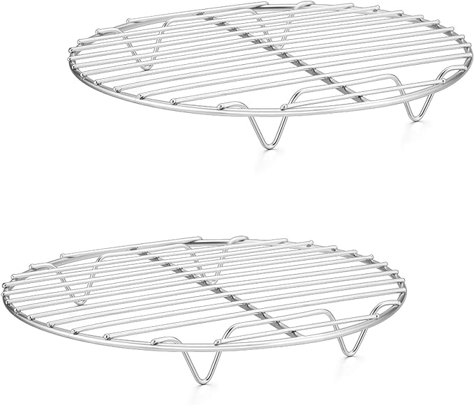 P&P CHEF 9 Inch Cooking Rack Round, Stainless Steel Round Rack for Cooking Cooling Steaming Baking, Fit Air Fryer Pot Pressure Cooker, 2 Pack -Oven & Dishwasher Safe