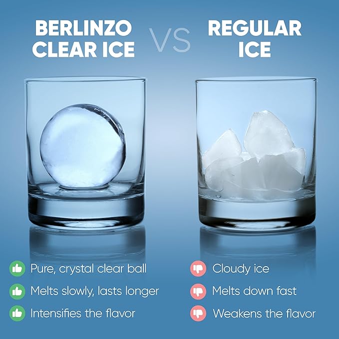 Berlinzo Premium Clear Ice Ball Maker Mold - Large 2.4-Inch Crystal Clear Ice Balls for Whiskey, Cocktails, and Bourbon - Easy-to-Remove Ice Sphere Mold - (Ice Storage Bag Not Included)
