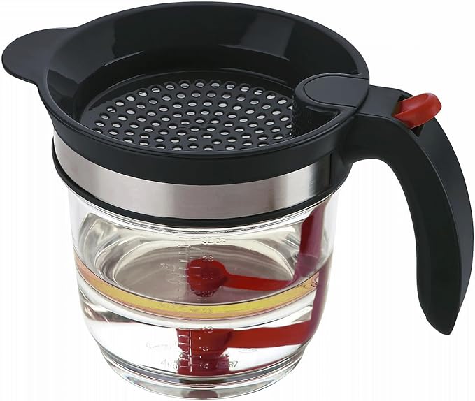 IVYHOME Fat Separator for cooking, 4 Cups Plastic Fat Strainers with Bottom Release, Gravy Grease Separator, Soup Oil Separator Measuring Cup
