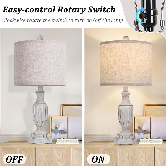 TOBUSA Farmhouse Living Room Table Lamps Set of 2, Antique Bedside Desk Lamps - Image 4