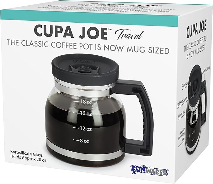 Cupa Joe Coffee Mug – 20oz Borosilicate Glass Diner Pot Mug with Spill-Proof Lid – Funny Novelty Gift for Coffee Lovers, Dads, Office, Travel & More