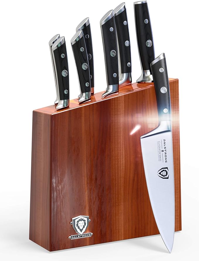 The Gladiator Series Elite 8-Piece Knife Block Set Gift Set Bundled with The Dalstrong Premium, Extra-Large Whetstone Kit - #6000/#1000 Grit with Stand