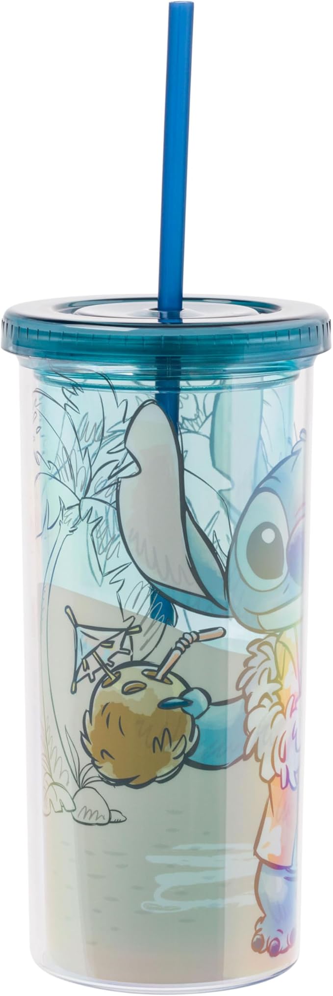 Silver Buffalo Disney Lilo and Stitch Island Stitch Plastic Tall Cold Cup with Lid and Straw, 20 Ounces