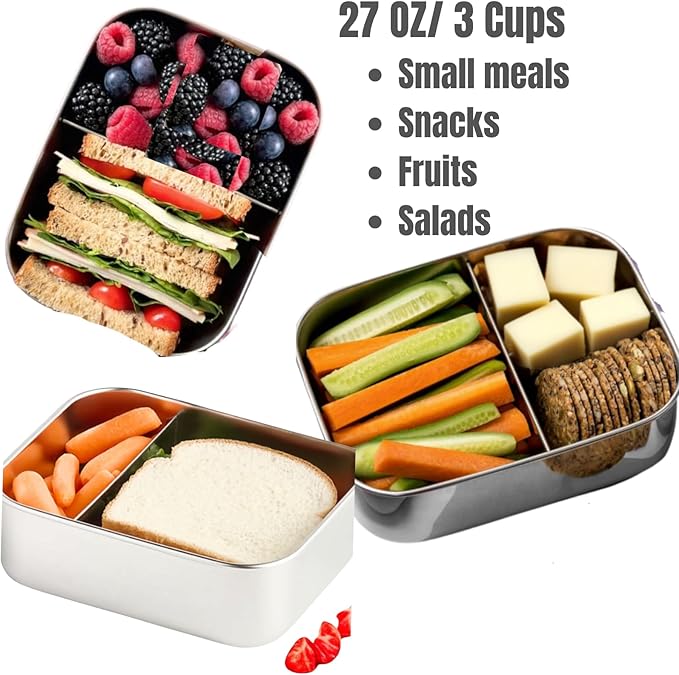 Flexibento - Leak proof Stainless Steel Lunch Box | Lunch Containers with Lids | Steel Bento Box | Meal prep| Snack Containers |Metal lunch Box (Midnight -3PC set (1 * 27 oz + 2 * 6.5oz))