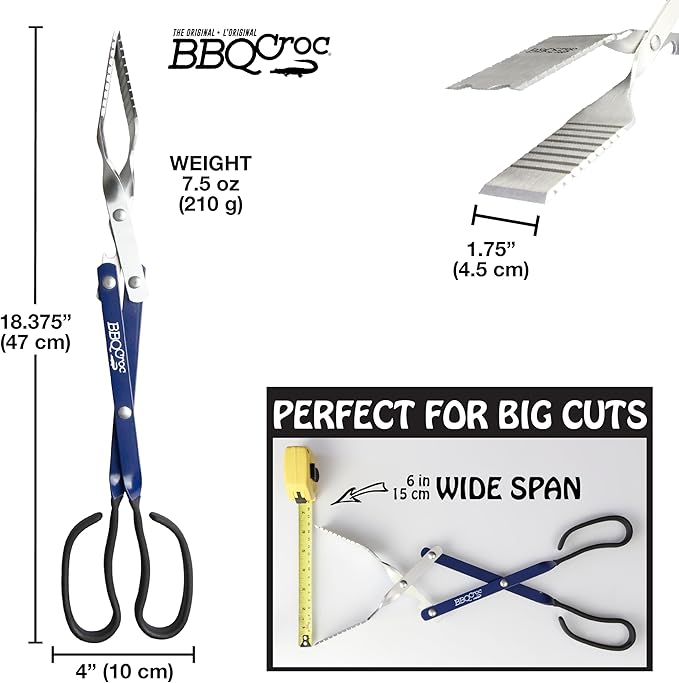 BBQCroc 3 in 1 Barbecue Tool 18-inch - Light and Long Tongs, Spatula and Grill Scraper (Blue) (18 inch Without Flashlight)