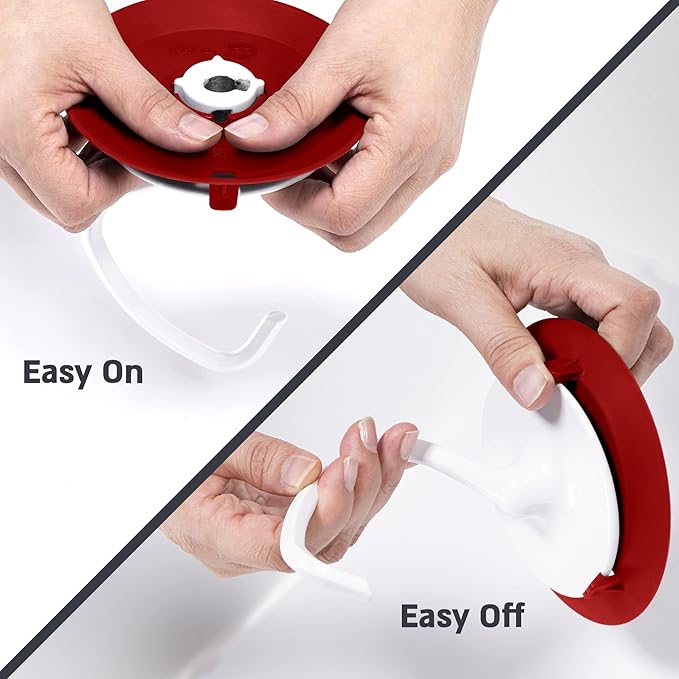 KneadAce Dough Hook Shield For Kitchen Aid - Prevents Your Dough from Climbing Up and Clogging Up Your Mixer – Mess Free Mixer Accessory Compatible With Most KitchenAid C Shape Dough Hooks (Red)