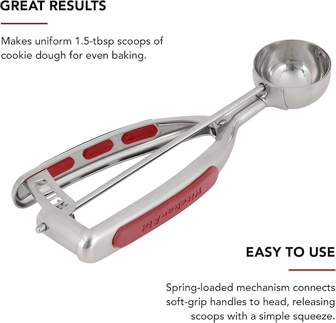 KitchenAid Cookie Dough Scoop, Stainless Steel with Soft-Grip Handle, Easy Squeeze Release, Dishwasher Safe, 1.5 Tbsp Capacity, 8.25-Inch