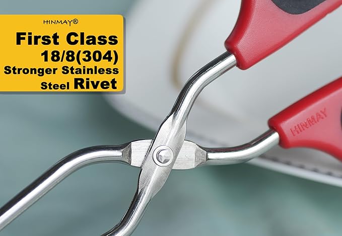 12" 16" Extra Long Stainless Steel Kitchen Tongs Set, Non-Slip Comfortable Red Grip, Scissor Design, Heat Resistant for Cooking Grilling and Serving