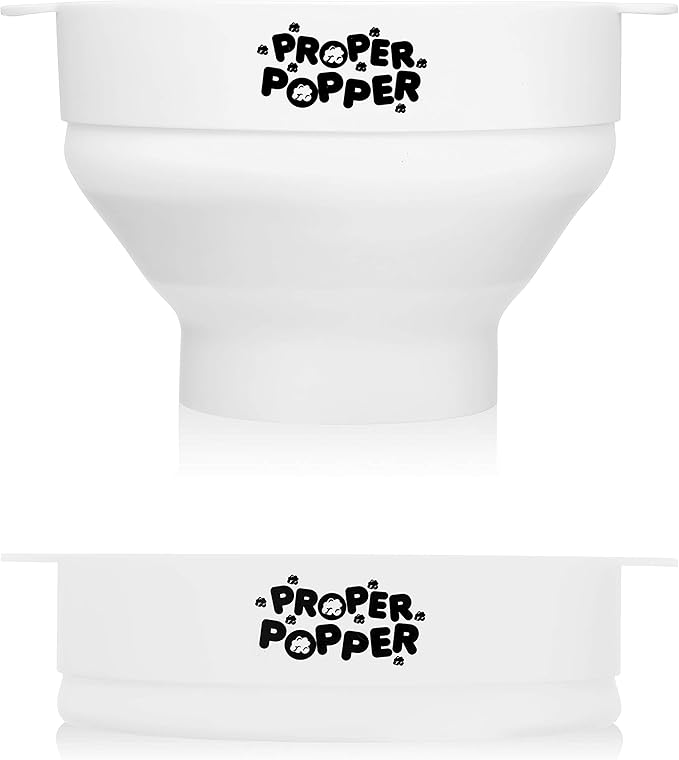 The Original Proper Popper Microwave Popcorn Popper, Silicone Popcorn Maker, Collapsible Bowl BPA Free & Dishwasher Safe - (White)