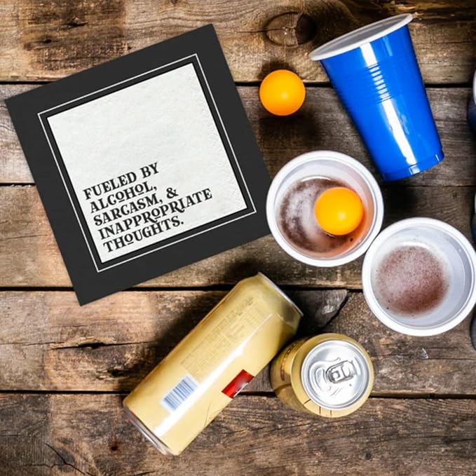 Funny Cocktail Napkins – “FUELED by ALCOHOL” – 20 Pack | Hilarious Disposable Paper Napkins for Parties, Bars, Weddings, Birthdays, Bachelorette & Adult Gatherings