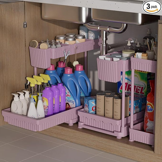 3 Pack Multi-Purpose Under Sink Organizers and Storage (Pink, 12.85 inches)