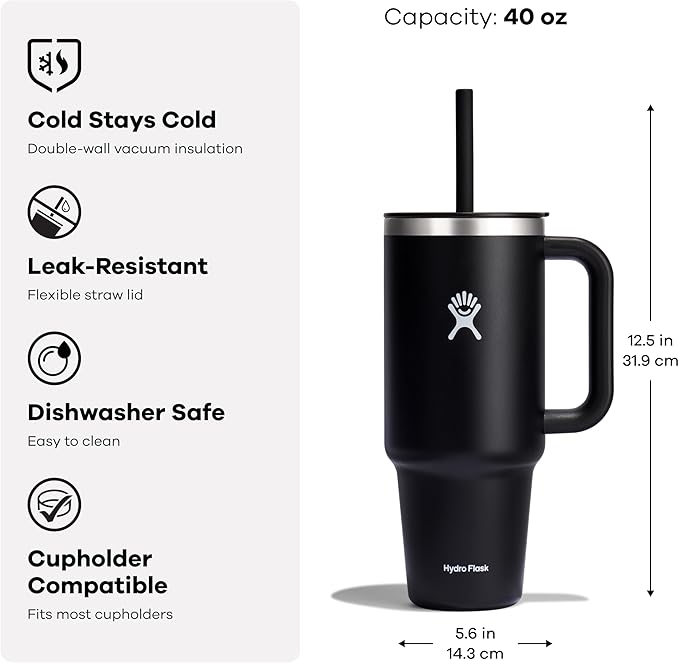 Hydro Flask 40 Oz Travel Tumbler with Handle, Lid and Straw - Insulated Stainless Steel in 40 Oz Glimmer Pink