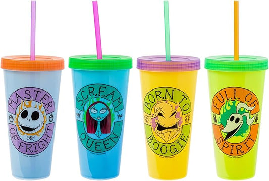 Silver Buffalo Disney The Nightmare Before Christmas 48 Pack Color Change Plastic Tumblers Featuring Jack Skellington, Sally, Oogie Boogie, and Zero, 24 Ounces