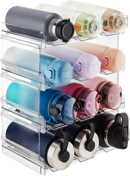 Lifewit Water Bottle Organizer, Stackable Kitchen Pantry Organization and Storage, 12-Bottle Plastic Holder, Countertop 4Pack, Modern Design