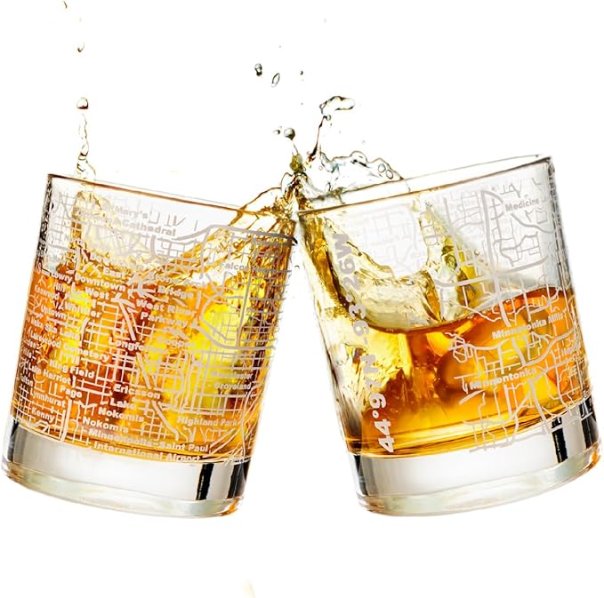 Greenline Goods Whiskey Glasses - 10 Oz Tumbler Set for Minneapolis lovers, Etched with Minneapolis City Map Old Fashioned Rocks Glass - Set of 2