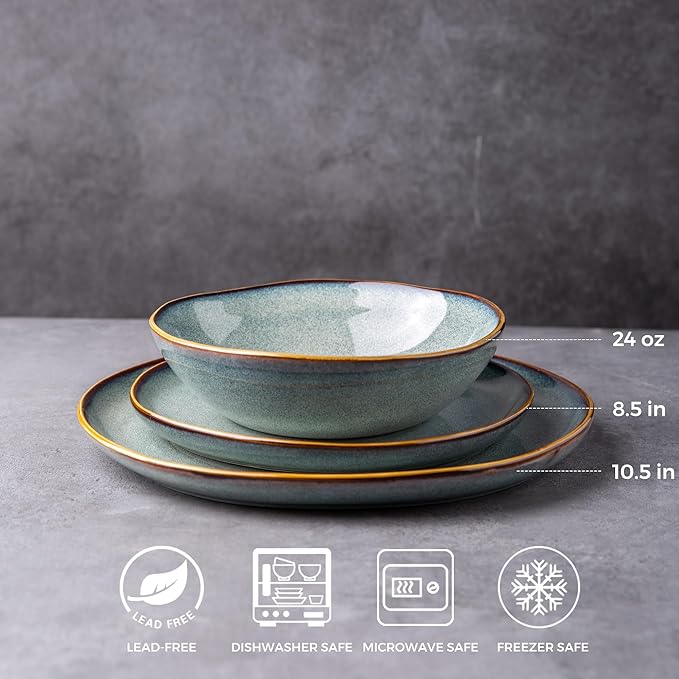 AmorArc Ceramic Dinnerware Sets,Handmade Reactive Glaze Stoneware Plates and Bowls Set,Highly Scratch Resistant | Dishwasher & Microwave Safe Dishes Set,Service for 12 (36Pcs)