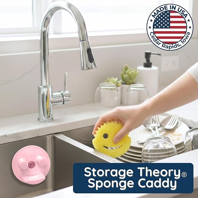 BeraTek Scrub Daddy Sponge Holder for Kitchen Sink - Stop Soggy Sponges, In Sink Sponge Holder with Suction Cup - Sponge Daddy Caddy, Scrub Mommy Compatible - Pink, 1 Pack
