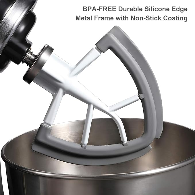 Flex Edge Beater for KitchenAid Tilt-Head Stand Mixer, 4.5-5 Quart Flat Beater Paddle with Flexible Silicone Edges Bowl Scraper, White