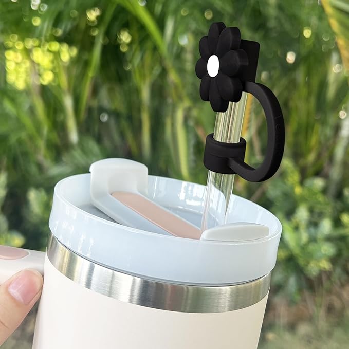 Velaco 4Pcs Black 0.4in/10mm Diameter Silicone Straw Covers Cap Compatible with Stanley 20 30&40 Oz Cup, Straw Toppers for Stanley 40 Oz Tumbler with Handle, Dust-Proof Straw Caps for Water Bottle