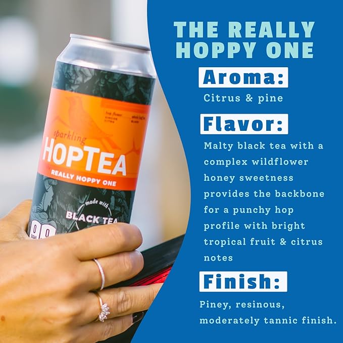 Hoplark Sparkling HopTea – Sparkling Black Tea with Simcoe and Citra Hops – Unsweetened – Zero Calorie – Caffeinated Sparkling Tea – 12 Pack 16oz Cans - The Really Hoppy One