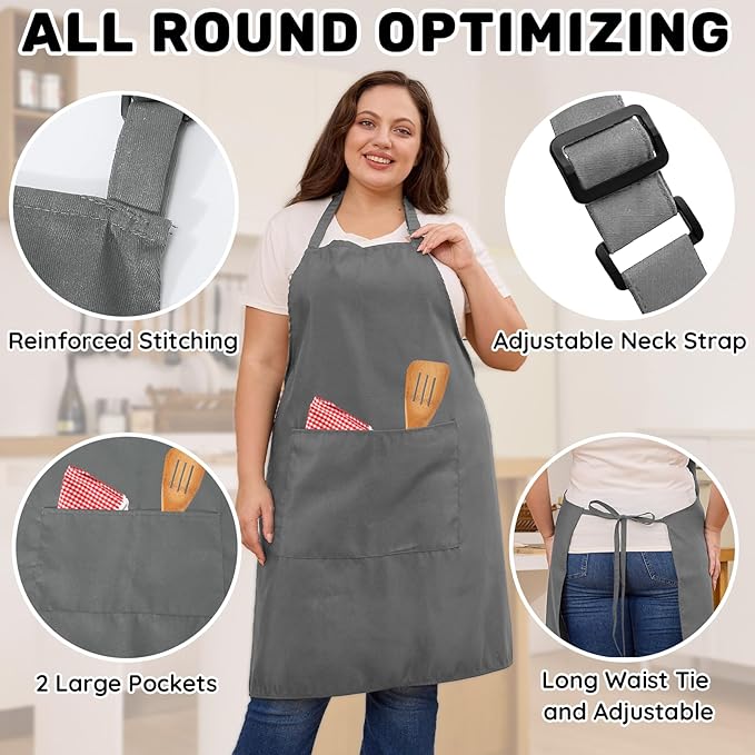 2 Pcs Plus Size Chef Apron, Unisex Professional Apron with 2 Pockets for Cooking, Work, Baking (Larger Size)