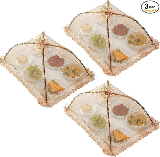 3-Pack 28"x20" - Extra Large Food Covers for Outside, Pop-Up Food Nets & Tents for Outdoors | Bug Proof Reusable Covers for Parties, Picnics, BBQs, Camping Essentials (Collapsible)