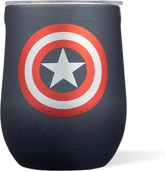 Corkcicle Stemless Insulated Wine Glass Tumbler - Keeps Beverages Cold 6 Hours & Hot 3 Hours - Stainless Steel - Easy-Grip - Summer Drinkware Gift - Keeps Drinks Ice Cold - 12 oz - Captain America