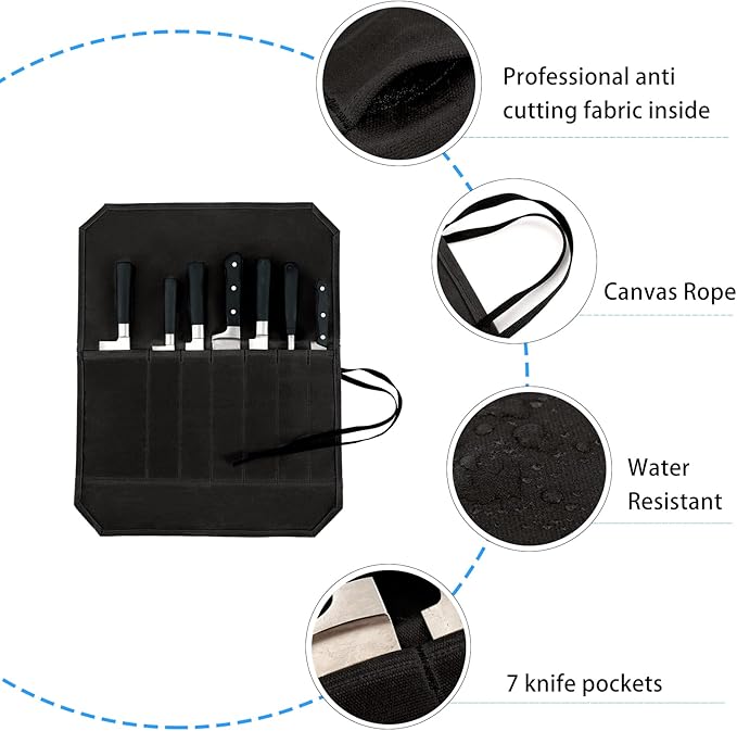 Chef’s Knife Roll Case, Waxed Canvas Cutlery Knives Holders Protectors, Home Kitchen Cooking Tools And Utensils Wrap Bag Wallet, Multi-Purpose Brush Roll Bag, Travel Tool Roll Pouch