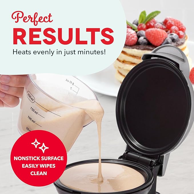 DASH Mini Maker Electric Round Griddle for Individual Pancakes, Cookies, Eggs & other on the go Breakfast, Lunch & Snacks with Indicator Light + Included Recipe Book - Silver