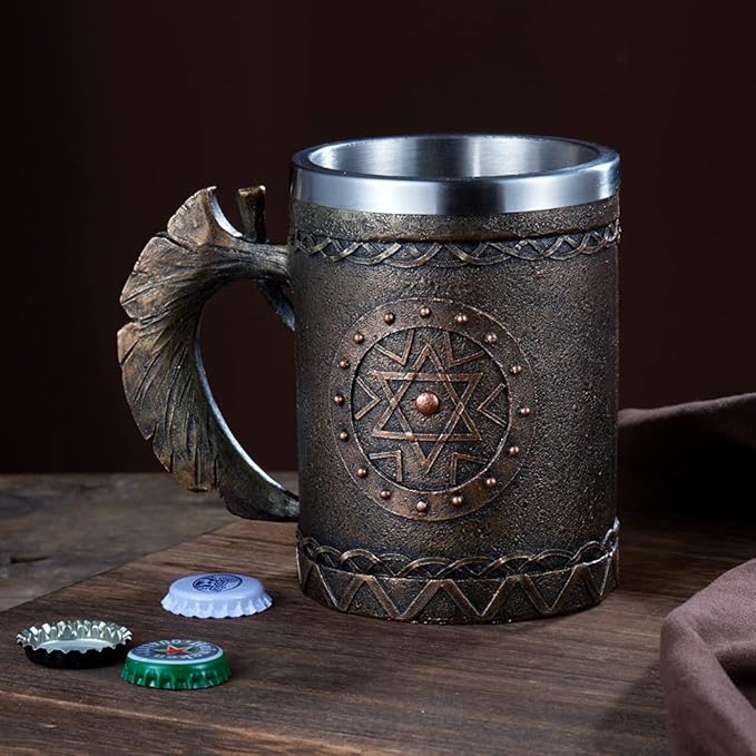 Arola Viking Axe Mug, Stainless Steel Horn Beer Cup, Viking Warrior Skull Cup Tankard, Drinking Cup Coffee Beer Steins,Medieval Skull Drinkware Mug for Coffee/Beverage/Juice17oz Gift for Men