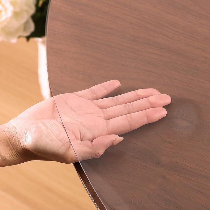 Clear Round Table Cover Protector 41 Inch, 1.5mm Transparent Plastic Table Protector Waterproof, Anti-Scratch Clear Desk Mat for Office Desktop Dresser Dining Table, FDA Compliant