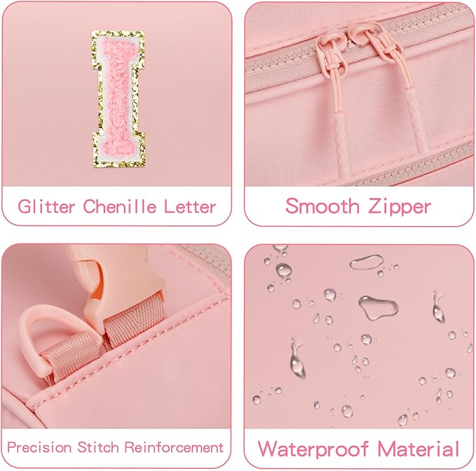 Initial Insulated Lunch Bag for Girls Kids, Back to School Gift, Reusable Leak-proof Lunch Box with Adjustable Strap for School Daycare Travel Picnic (Pink,I)