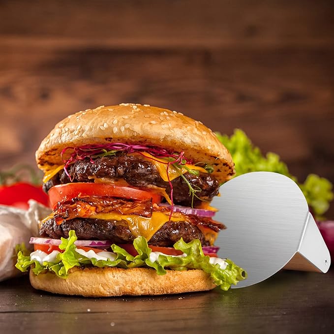 ALLTOP Smash Burger Press,Stainless Steel Non-Stick Hamburger Press Patty Maker for Flat Top Griddle,Grill,BBQ,Kitchen - Round Accessory (5.5” Wood Handle)