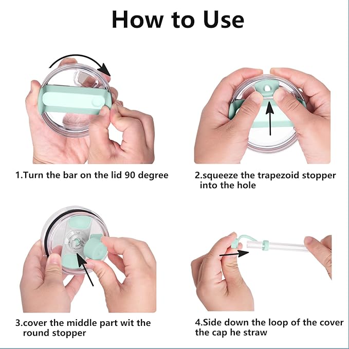 Silicone Spill Stopper Set Compatible with Stanley Cup 2.0 30oz & 40oz with Straw Cover (Set of 2, Seafoam)