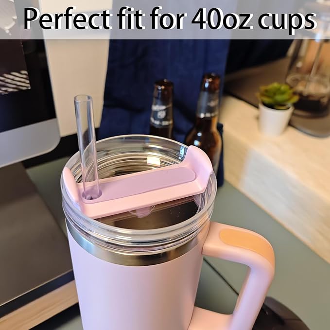 40 OZ Tumbler Lid Replacement Fit for Stanley Cup, 2 Pack Clear Replacement Lids Fit for Stanley Travel Tumbler, Spill Proof Tumbler Covers for Stanley Cup Accessories (Clear - Purple)