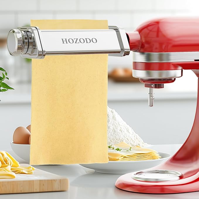 Pasta Attachment for KitchenAid Mixer, Includes Pasta Sheet Roller, Spaghetti Fettuccine Cutter, 3Pcs for Pasta Attachment by HOZODO
