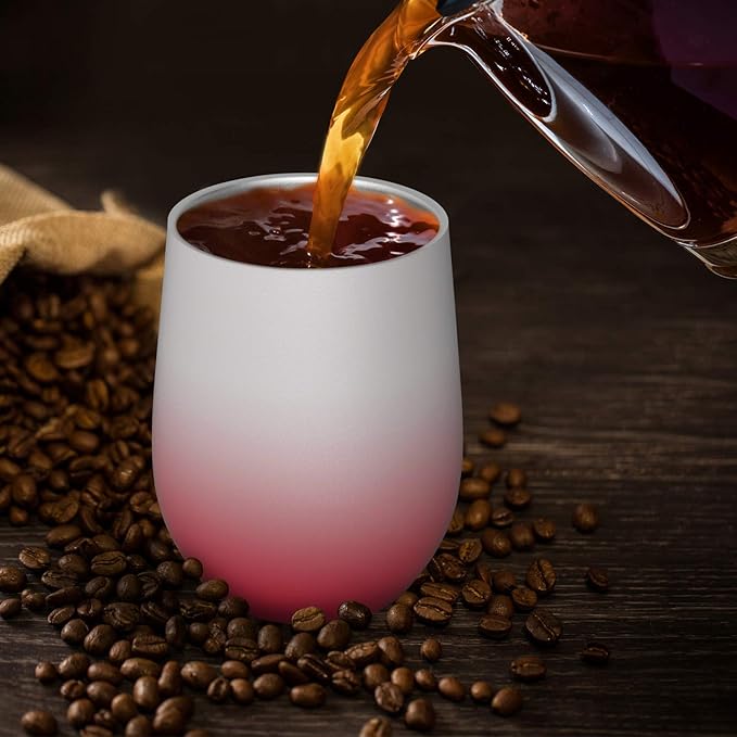 Insulated Wine Tumblers with Lid,12 oz Stainless Steel Stemless Wine Glasses Double Wall Vacuum Travel Tumbler Cup for Coffee, Drinks, Champagne, Beverage, Set of 2