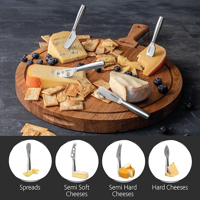 BOSKA Stainless Steel Cheese 4 Knife Set - Mini Copenhagen Knives For All Types of Cheese - Silver Non-Stick - Dishwasher Safe - For Kitchen Cooking