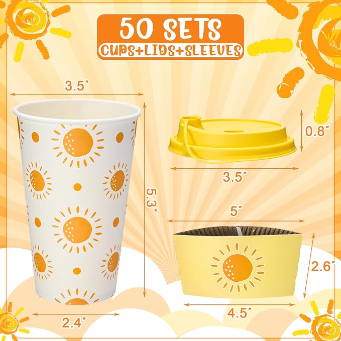 Lallisa 50 Pack 16 oz Boho Sun Disposable Coffee Cups - Image 2