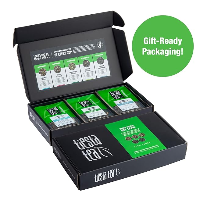 Tiesta Tea - Green Tea Gift Box, Loose Leaf, Medium Caffeinated Variety Pack, Make Hot & Iced Brews, 5 Pouches of Assorted Blends with Chinese Gunpowder, Chinese Jasmine, and Fruity Green