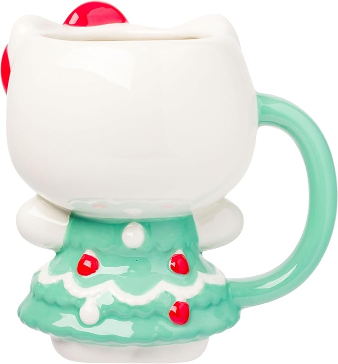 Silver Buffalo Sanrio Hello Kitty Holiday Christmas Tree Dress 3D Sculpted Ceramic Mug, 20 Ounces