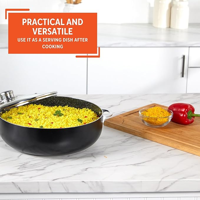 IMUSA 9Qt Bistro Ceramic Nonstick Caldero/Dutch Oven with Glass Lid, Black