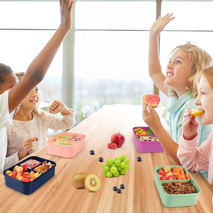 Caperci Classic Bento Box Adult Lunch Box for Older Kids - Leakpoof 47 oz 3-Compartment Containers for Adults and Teens, Built-in Utensil Set, Ideal for On-the-Go Balanced Eating, Navy Blue