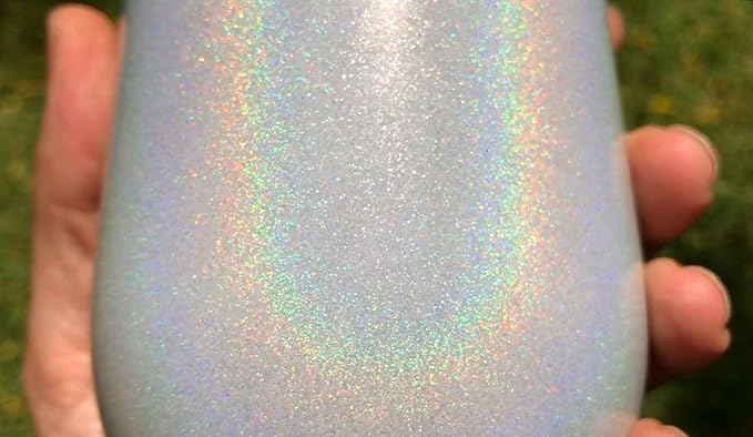 CHILLOUT LIFE 12 oz Stainless Steel Wine Tumbler with Lid - Double Wall Vacuum Insulated Wine Cup Glass Keeping Cold & Hot for Coffee, Champagne, Cocktails, Ice Cream - Holographic Glitter